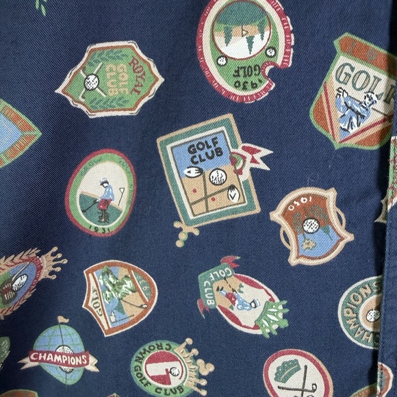 Bayou Men’s Golf Crest Print Button Down Shirt Cotton Golfcore Preppy Y2K Sz L - Picture 3 of 7